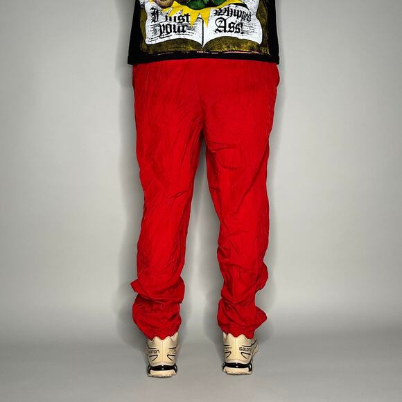 Vintage Reebok Track Pants Crimson Red Nylon Joggers Ankle Zippers to Flare Y2K - Picture 3 of 4
